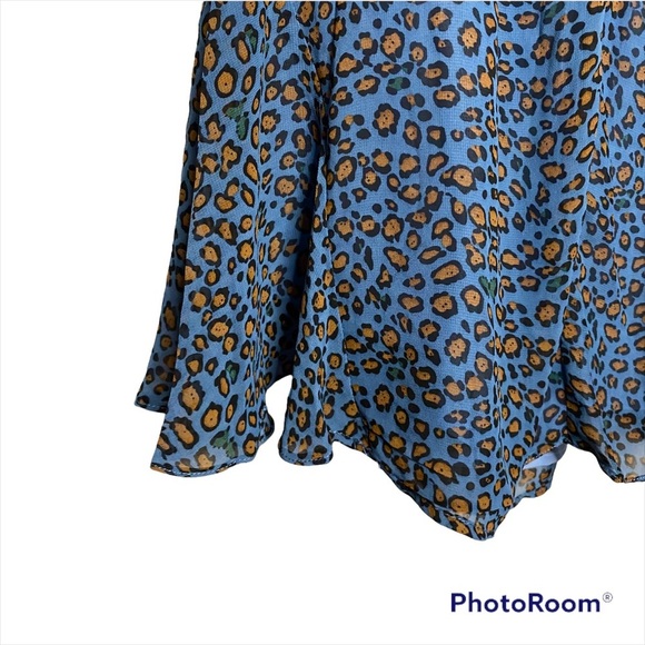 See The Shades Blue Leopard Print Boatneck Chiffon Mini A Line Dress Medium M - Picture 5 of 16